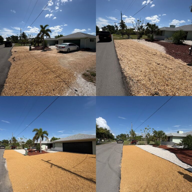 Freshly installed gravel and shell driveways with lot surfacing at Southwest Florida homes